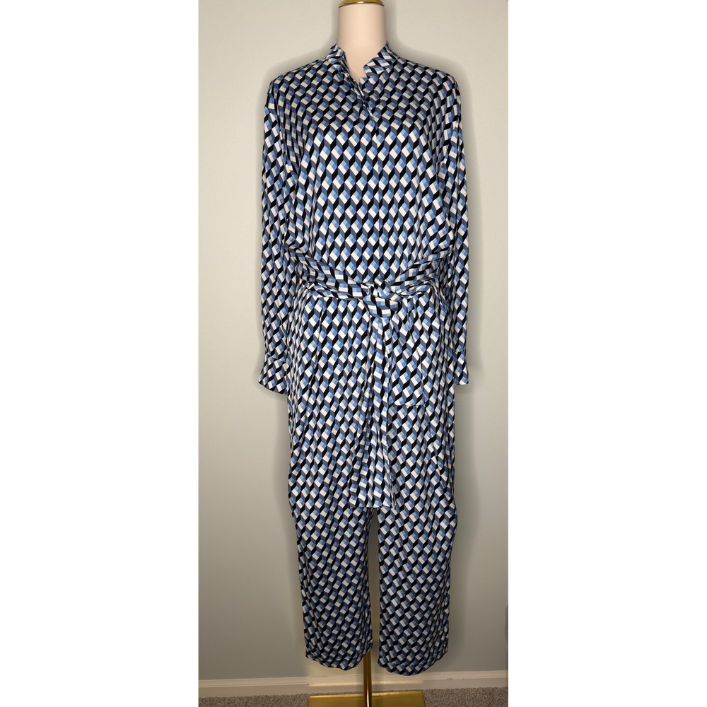 Diane von Furstenberg Geometric Cube Print Silk Blend Jumpsuit Blue Black 12